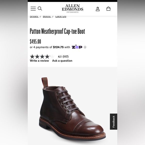 Allen Edmonds Other - Allen Edmonds Black Patton boot - Walnut original 10.5 EEE